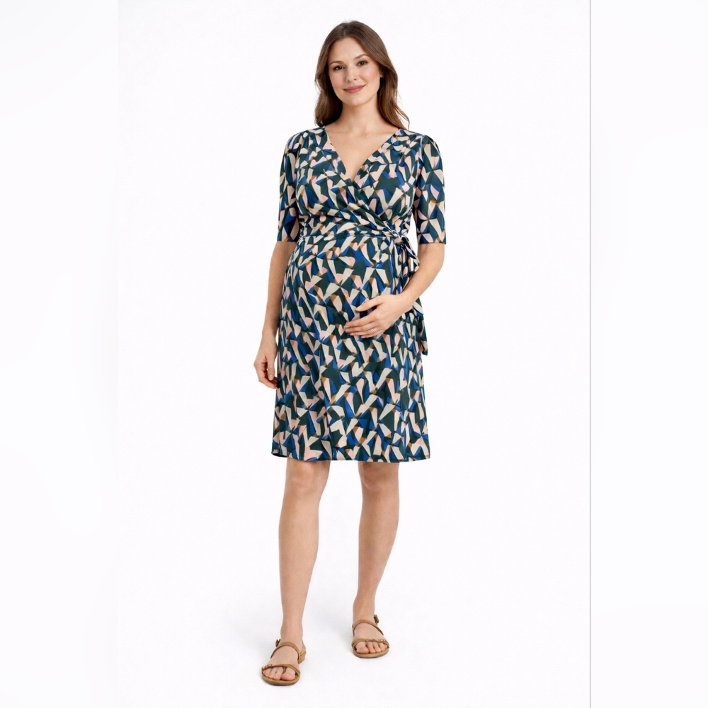 MOTHERHOOD Maternity • Abstract Pattern Midi Wrap Dress ▪︎ Size Medium